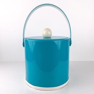 Vintage ice bucket turquoise patent leather ice bucket for bar cart or home bar